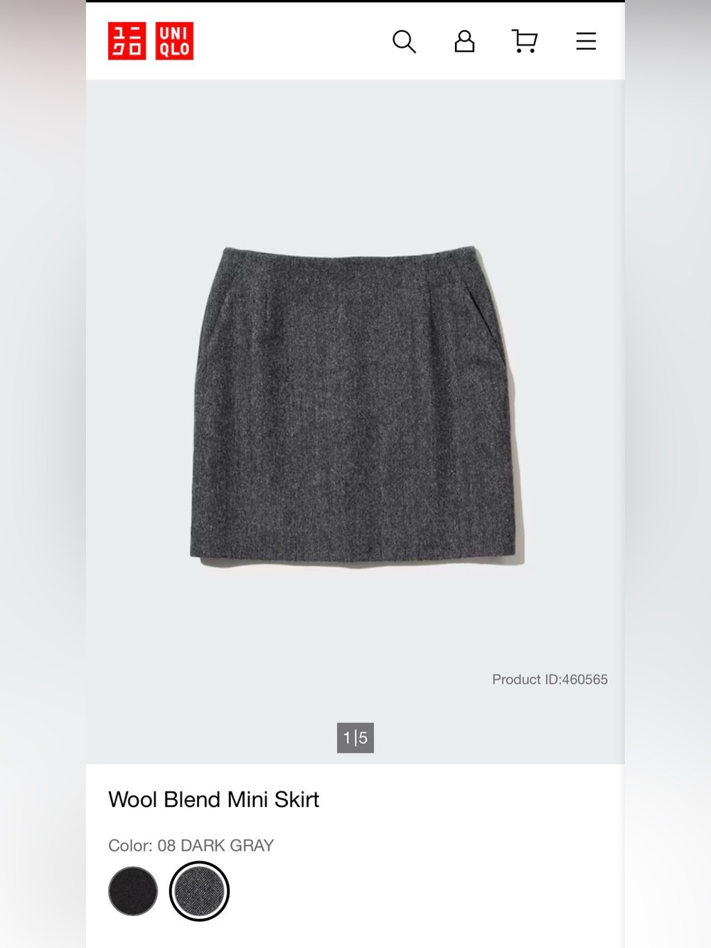 UNIQLO Wool Blend Mini Skirt in Dark Gray Herringbone Size 0